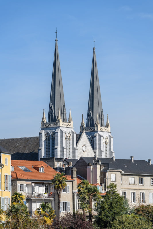 Flèches de l'église Saint-Jacques de Pau et le Hédas, photo verticale - Photo à télécharger